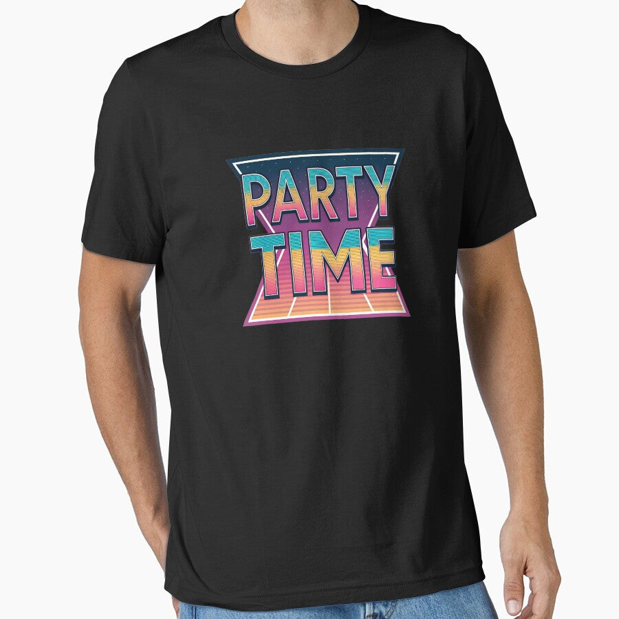 Retro 80s-Style "Party Time" Typography with Vibrant - Adult & Kids T-Shirts, Sweatshirts & Hoodies apparel design preview 1