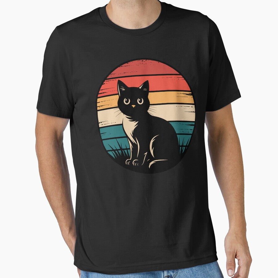 Black Cat Retro Sunset Vintage 70s Cute Kitten - Adult & Kids T-Shirts, Sweatshirts & Hoodies apparel design preview 1