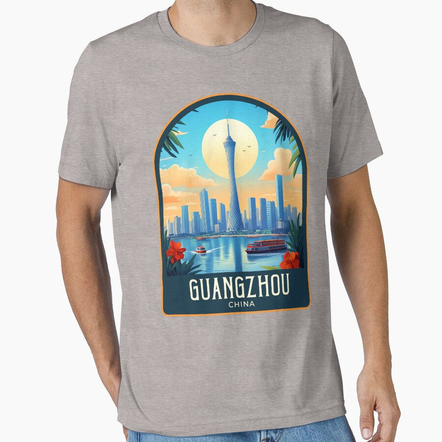 Guangzhou Vintage Travel Illustration by HomeLivingCo - Adult & Kids T-Shirts, Sweatshirts & Hoodies apparel design preview 1