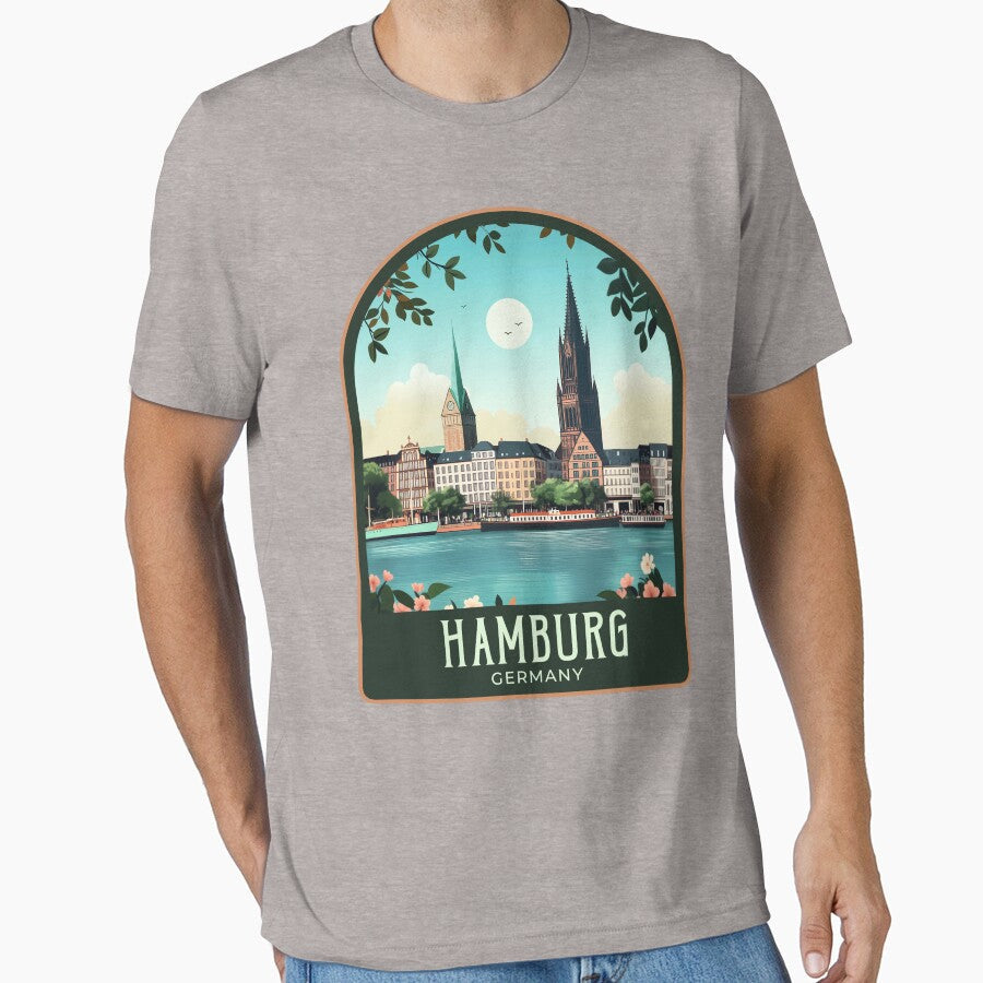 Hamburg Vintage Travel Illustration by HomeLivingCo - Adult & Kids T-Shirts, Sweatshirts & Hoodies apparel design preview 1