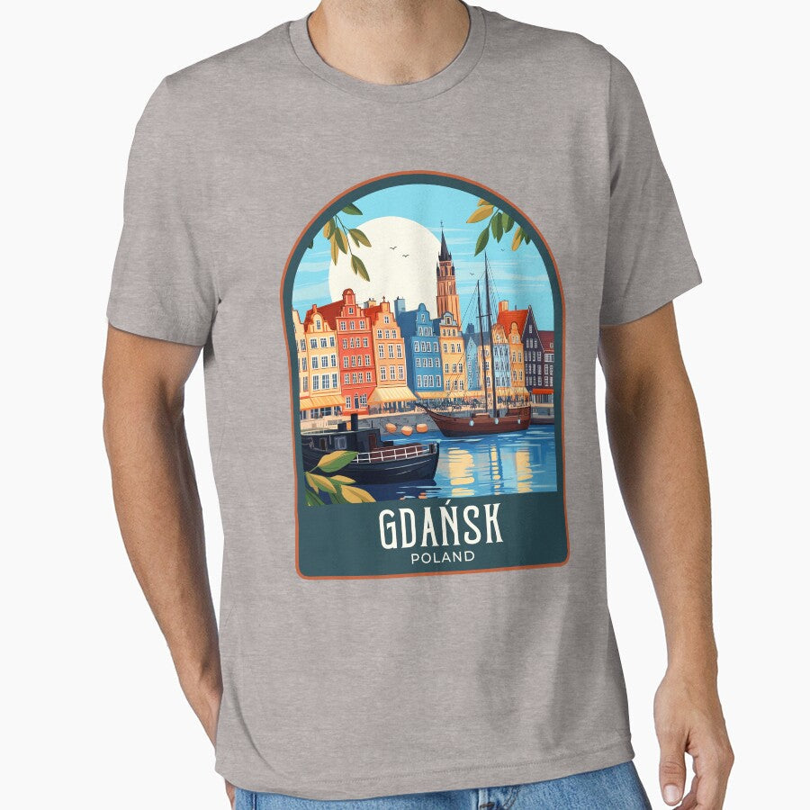 Gdańsk Vintage Travel Illustration by HomeLivingCo - Adult & Kids T-Shirts, Sweatshirts & Hoodies apparel design preview 1
