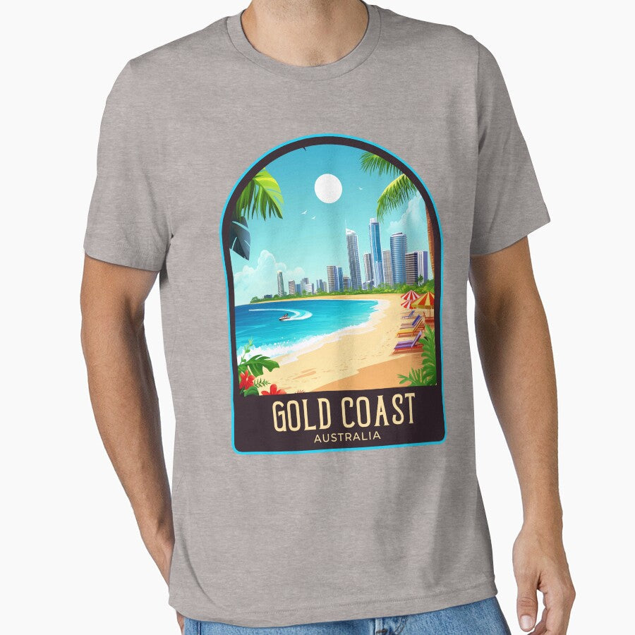 Gold Coast Vintage Travel Illustration by - Adult & Kids T-Shirts, Sweatshirts & Hoodies apparel design preview 1