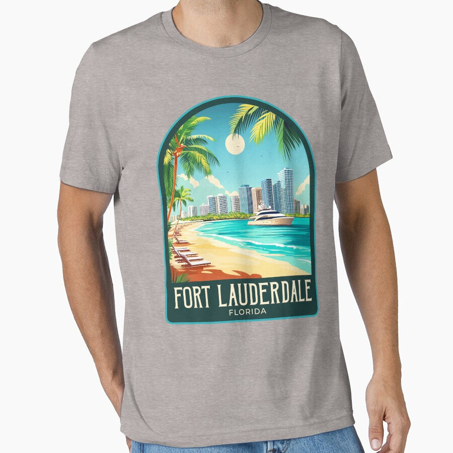 Fort Lauderdale Vintage Travel Illustration by - Adult & Kids T-Shirts, Sweatshirts & Hoodies apparel design preview 1