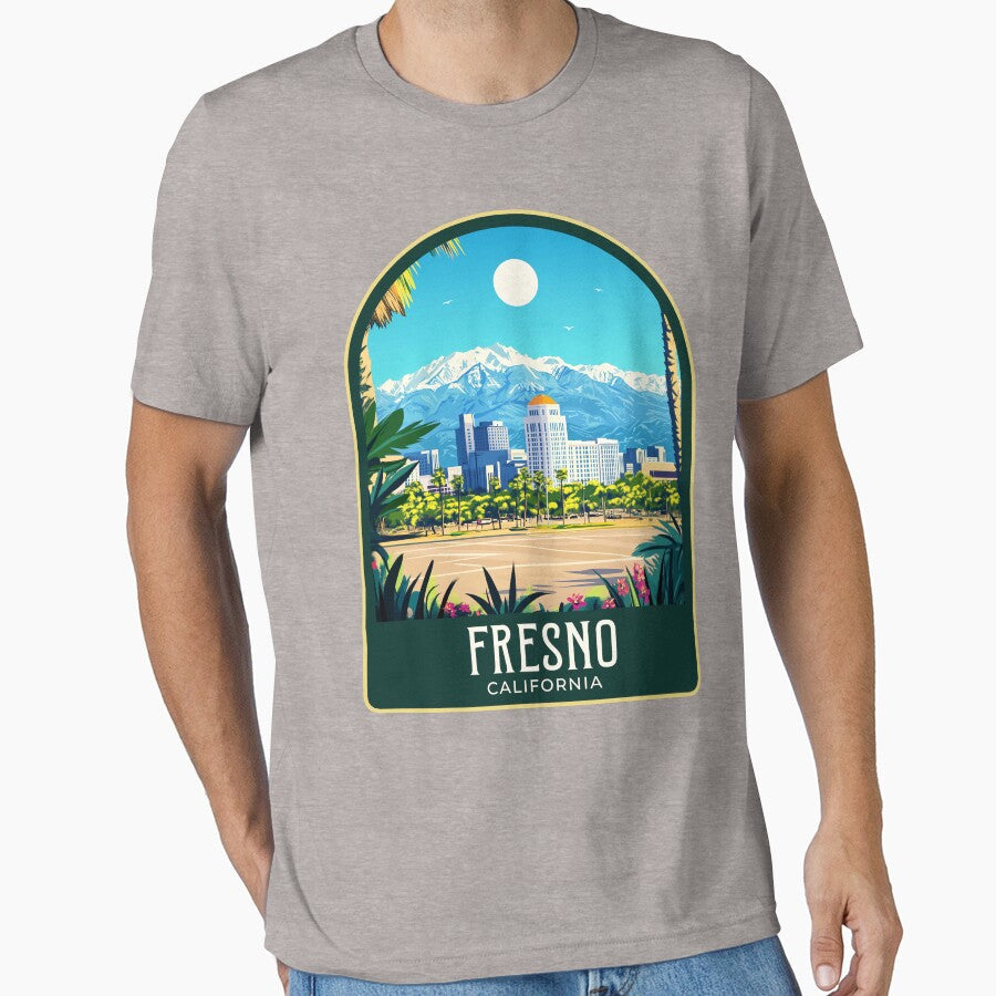 Fresno Vintage Travel Illustration by HomeLivingCo - Adult & Kids T-Shirts, Sweatshirts & Hoodies apparel design preview 1