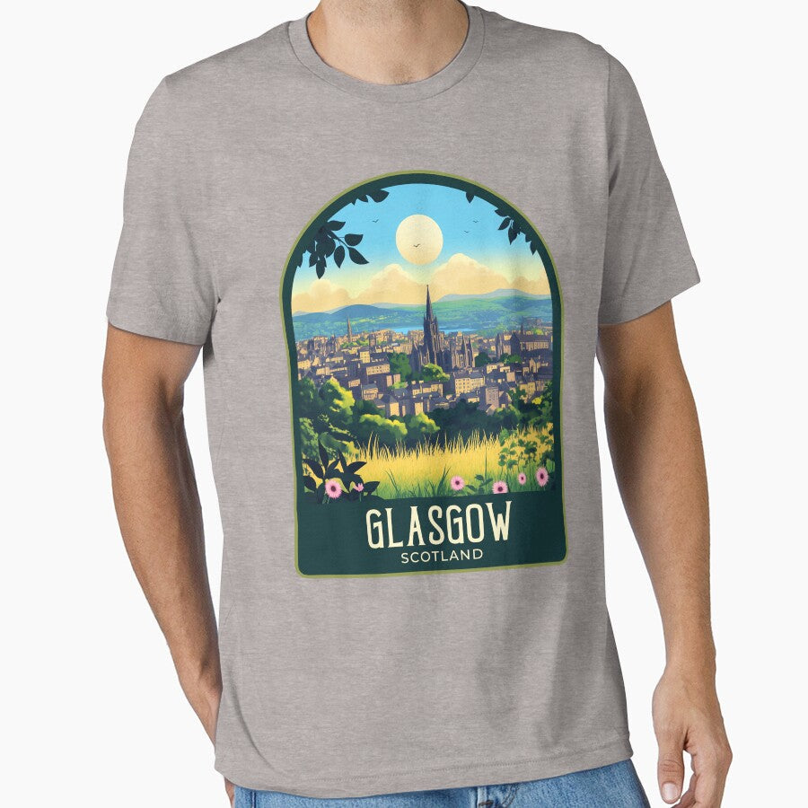 Glasgow Vintage Travel Illustration by HomeLivingCo - Adult & Kids T-Shirts, Sweatshirts & Hoodies apparel design preview 1