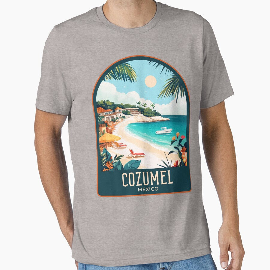 Cozumel Vintage Travel Illustration by HomeLivingCo - Adult & Kids T-Shirts, Sweatshirts & Hoodies apparel design preview 1