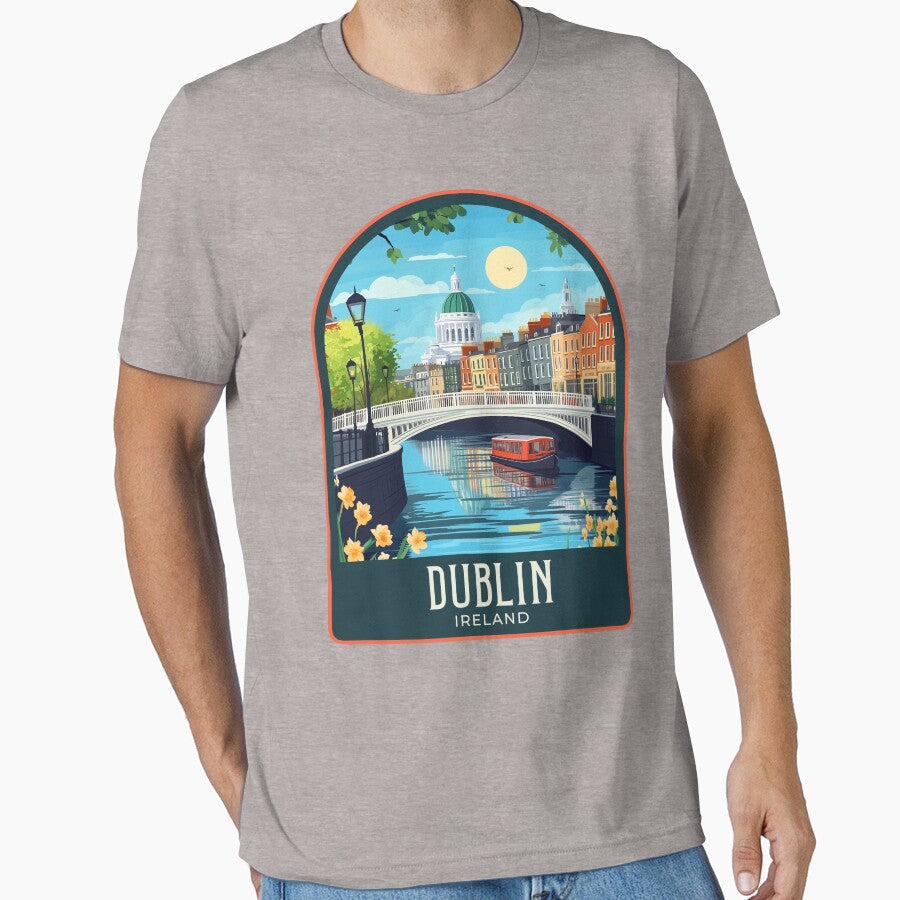 Dublin Vintage Travel Illustration by HomeLivingCo - Adult & Kids T-Shirts, Sweatshirts & Hoodies apparel design preview 1