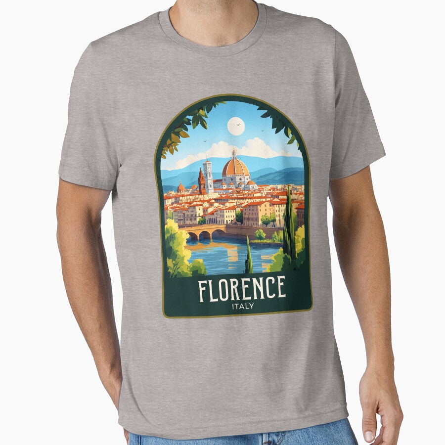 Florence Vintage Travel Illustration by HomeLivingCo - Adult & Kids T-Shirts, Sweatshirts & Hoodies apparel design preview 1