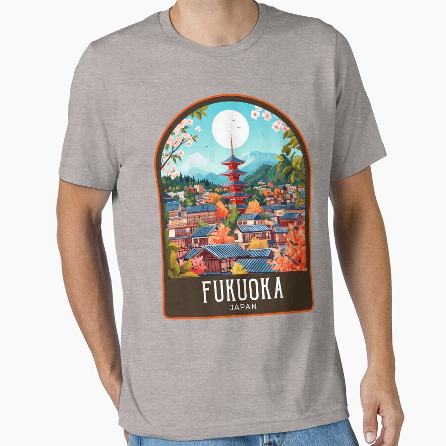 Fukuoka Vintage Travel Illustration by HomeLivingCo - Adult & Kids T-Shirts, Sweatshirts & Hoodies apparel design preview 1