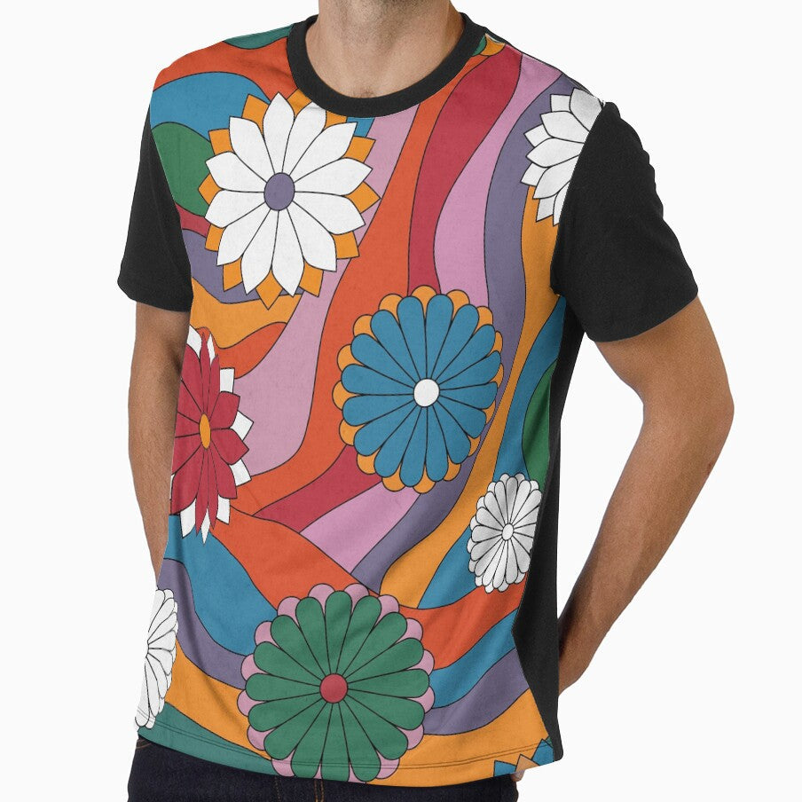 Flower Power Retro Flowers and Waves by papierquarell - Adult & Kids T-Shirts, Sweatshirts & Hoodies apparel design preview 1