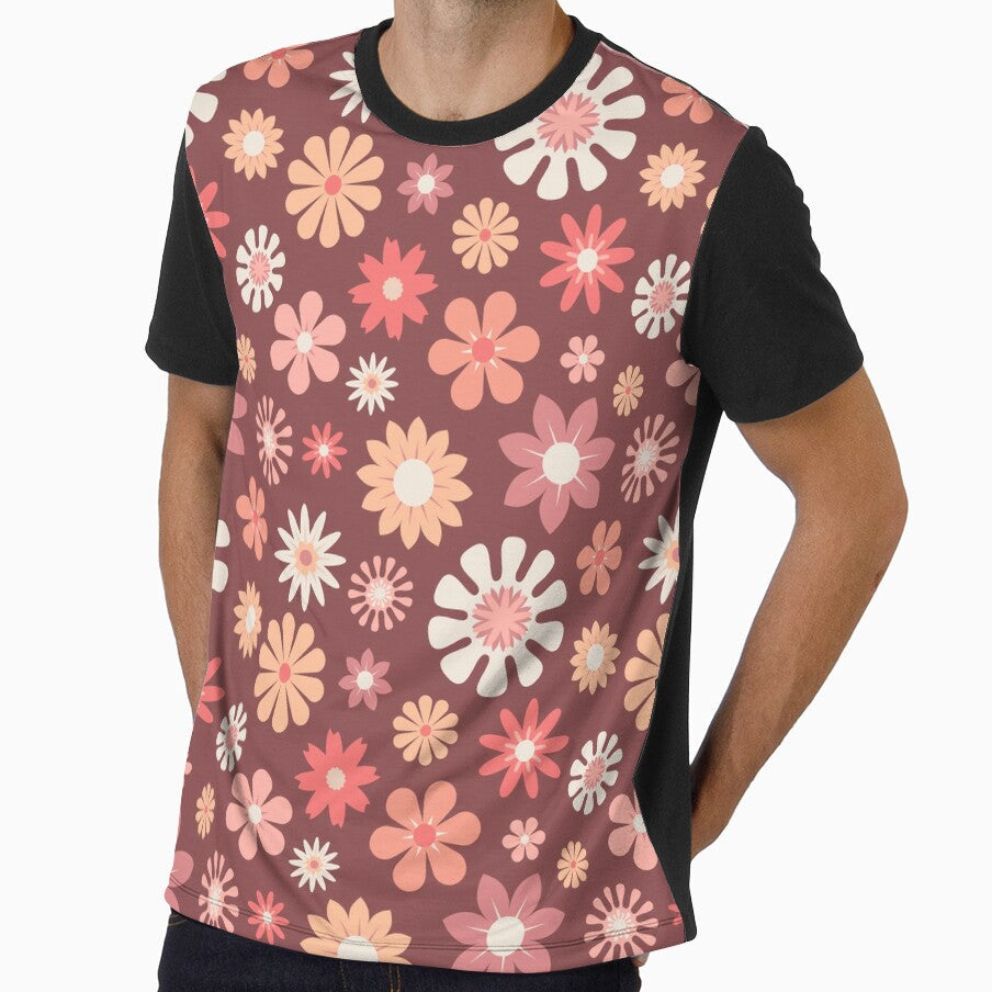 Retro Flowers Peachy by Graphic Daisy - Adult & Kids T-Shirts, Sweatshirts & Hoodies apparel design preview 1