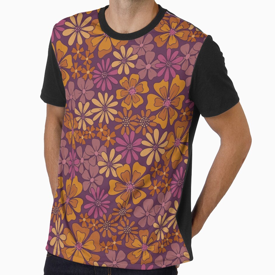 70s 60s Retro flowers in purple and orange by - Adult & Kids T-Shirts, Sweatshirts & Hoodies apparel design preview 1