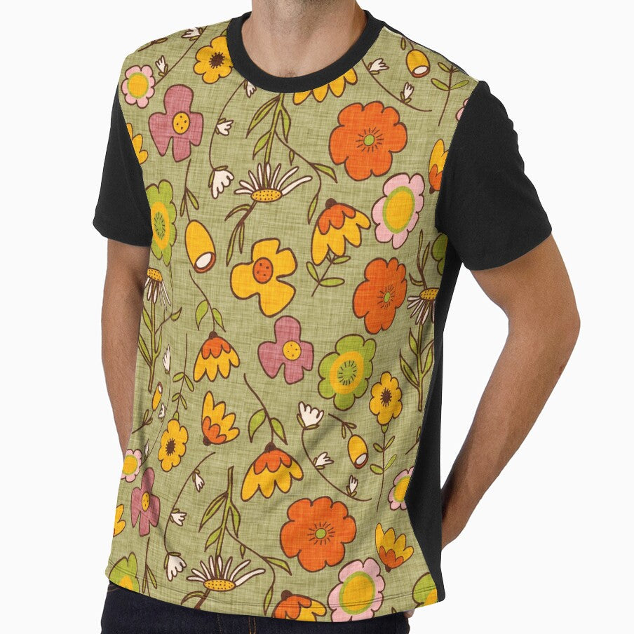70s Boho Groovy Floral Sage by susycosta - Adult & Kids T-Shirts, Sweatshirts & Hoodies apparel design preview 1