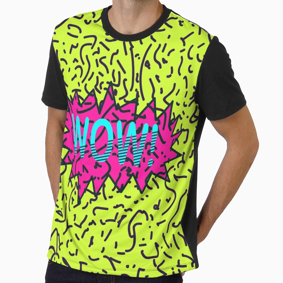 Neon Retro 80's 90's Scribbled Wow! Typography by - Adult & Kids T-Shirts, Sweatshirts & Hoodies apparel design preview 1