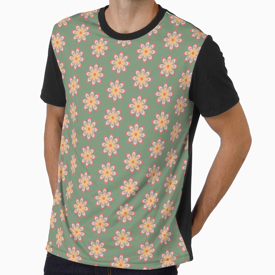 Muted Retro 70s Flower Sage Green Clipart by Little - Adult & Kids T-Shirts, Sweatshirts & Hoodies apparel design preview 1
