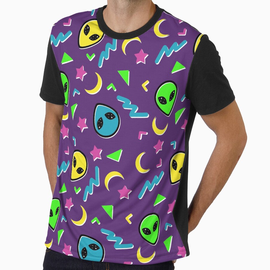 90s Geometric Alien Purple and Neon by 90sAlien - Adult & Kids T-Shirts, Sweatshirts & Hoodies apparel design preview 1