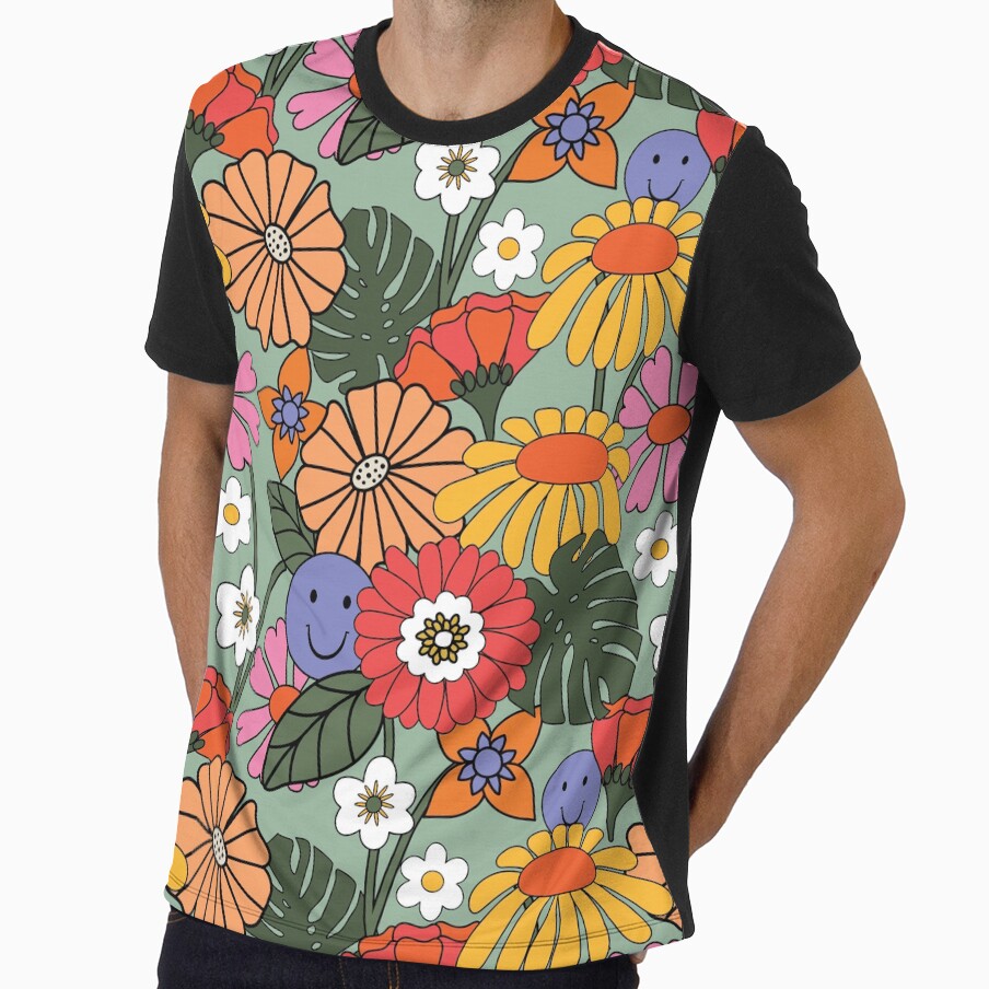 70's Retro Groovy Summer Floral Pattern by - Adult & Kids T-Shirts, Sweatshirts & Hoodies apparel design preview 1