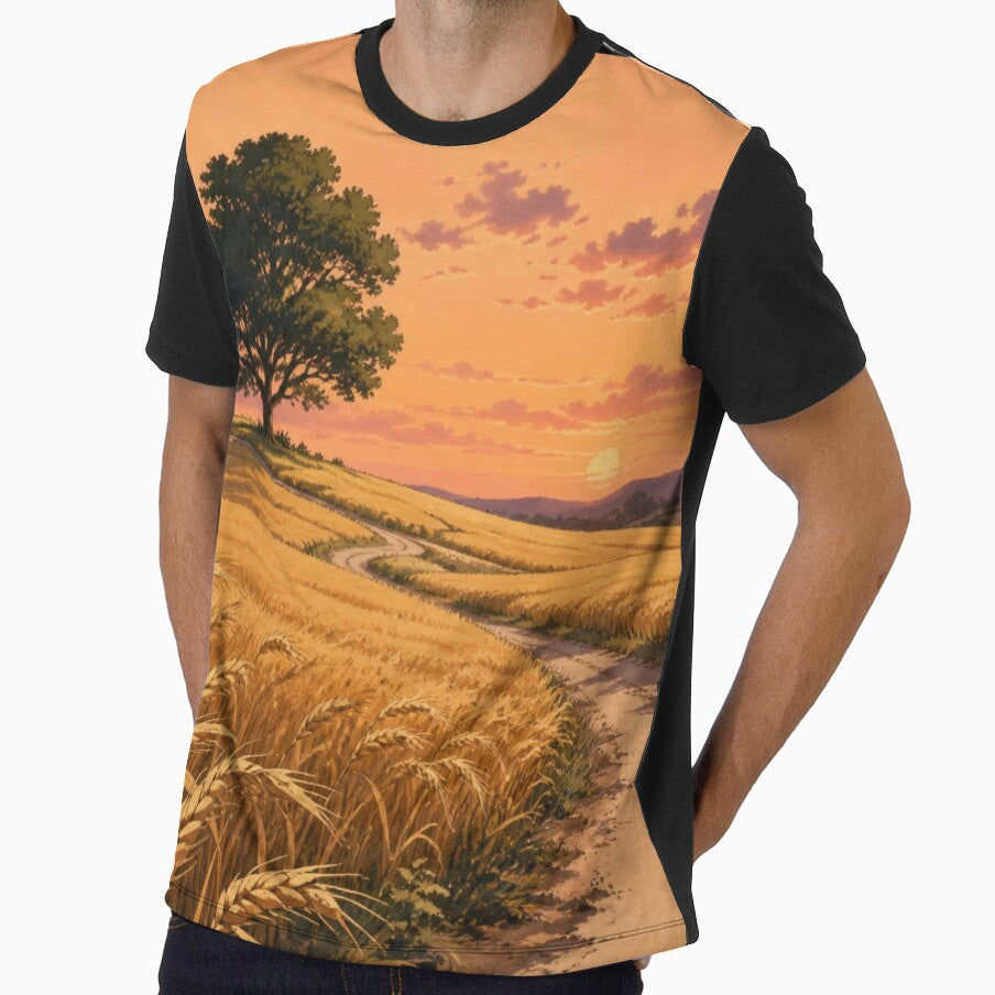 Golden Field Old-school Anime Aesthetic by bapupa - Adult & Kids T-Shirts, Sweatshirts & Hoodies apparel design preview 1