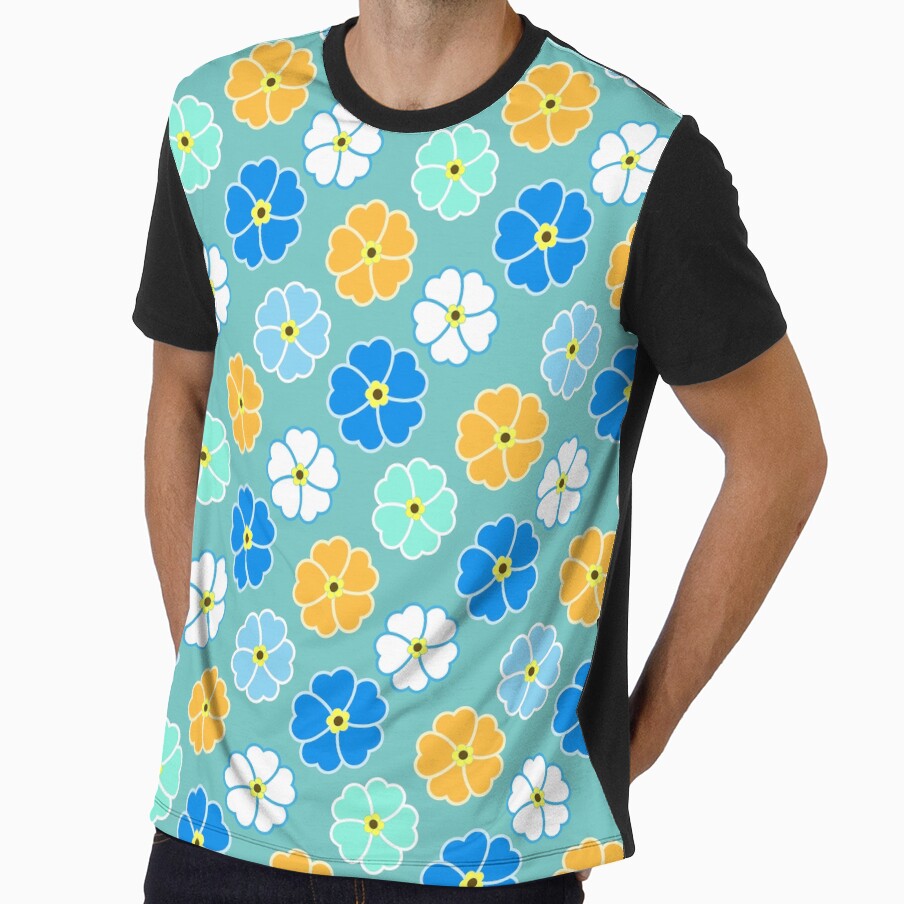Flower Power Orange and Blue Retro Pattern by Lindsay - Adult & Kids T-Shirts, Sweatshirts & Hoodies apparel design preview 1