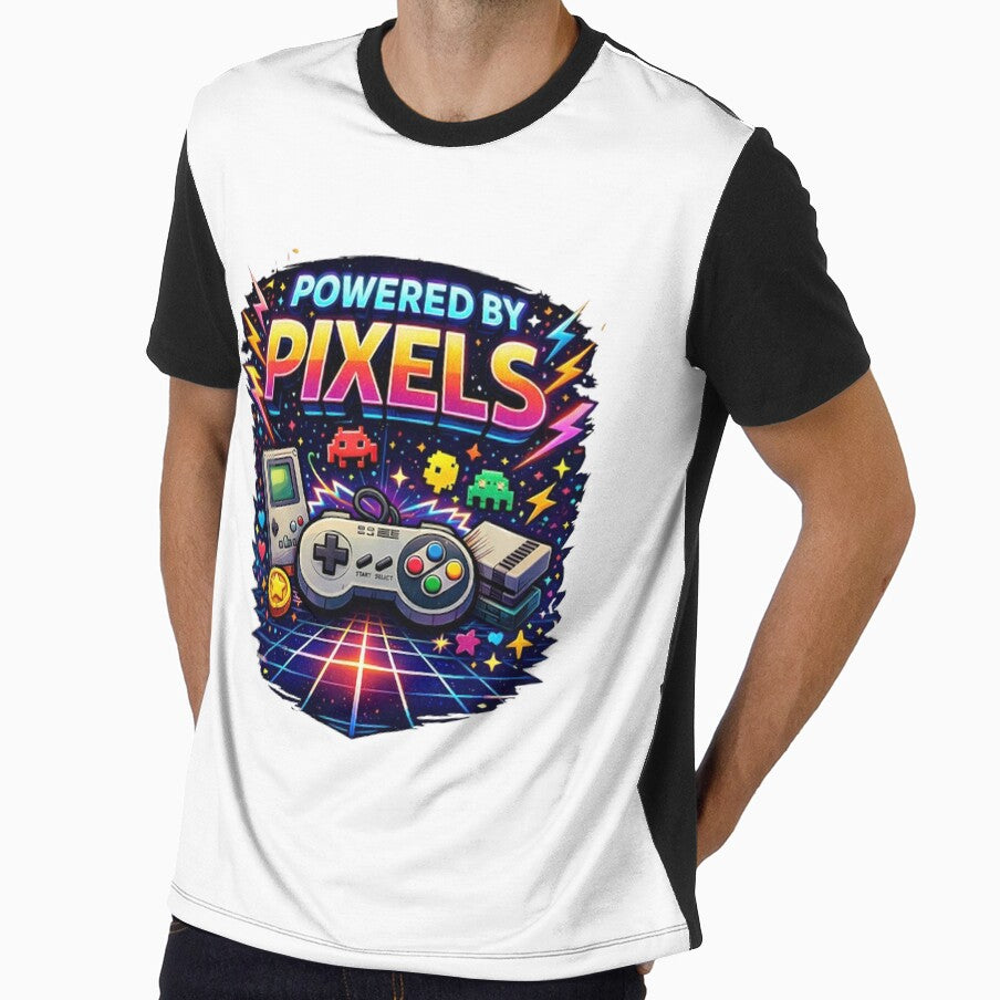 Powered By Pixels 80's Ortegan90 - Adult & Kids T-Shirts, Sweatshirts & Hoodies apparel design preview 1