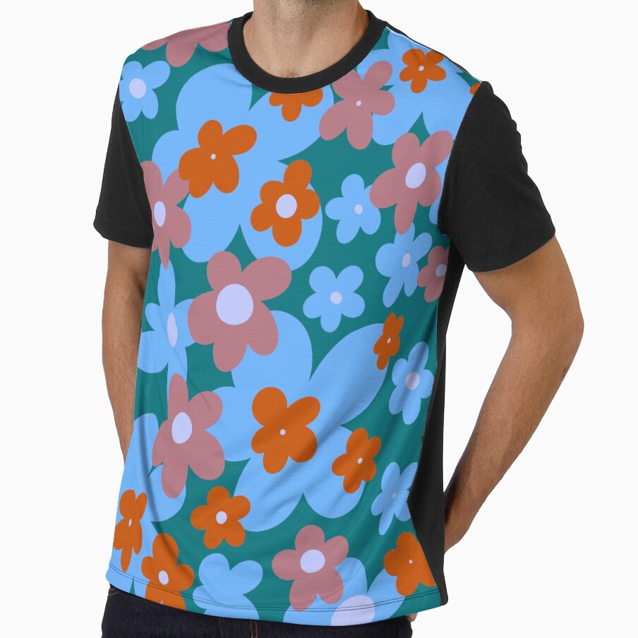 Groovy Retro Flowers 90s green by PDMT - Adult & Kids T-Shirts, Sweatshirts & Hoodies apparel design preview 1