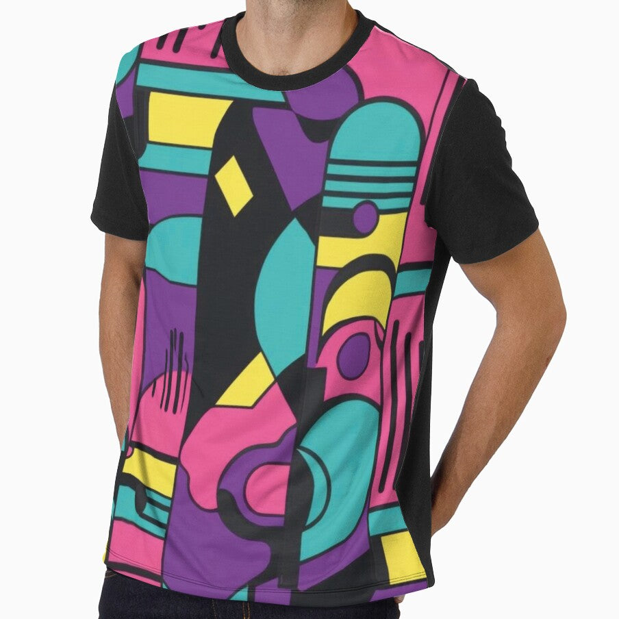 90s Retro Geometric Pattern in Pink Teal Yellow by - Adult & Kids T-Shirts, Sweatshirts & Hoodies apparel design preview 1