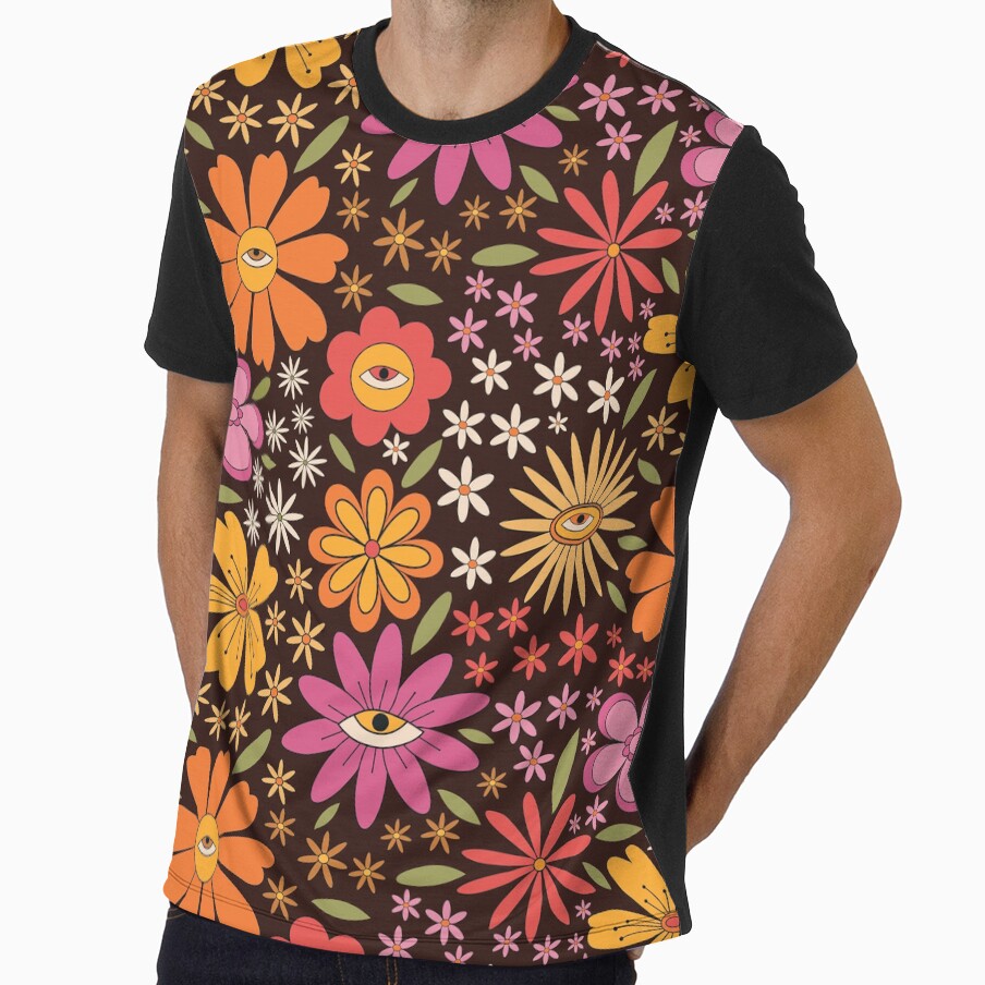 Retro 60s 70s Groovy psychedelic flowers with eyes - Adult & Kids T-Shirts, Sweatshirts & Hoodies apparel design preview 1
