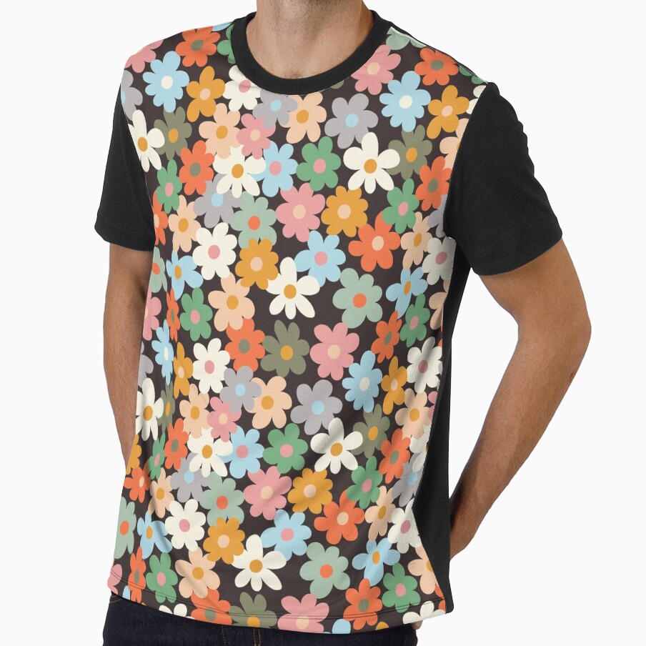 Seamless pattern with simple flowers in retro colors - Adult & Kids T-Shirts, Sweatshirts & Hoodies apparel design preview 1