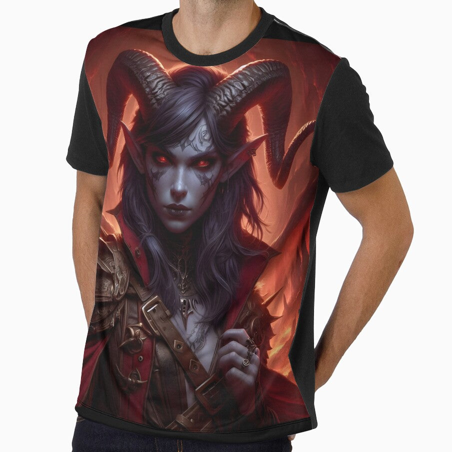 Female Tiefling Warrior by GalleryBrisArt - Adult & Kids T-Shirts, Sweatshirts & Hoodies apparel design preview 1