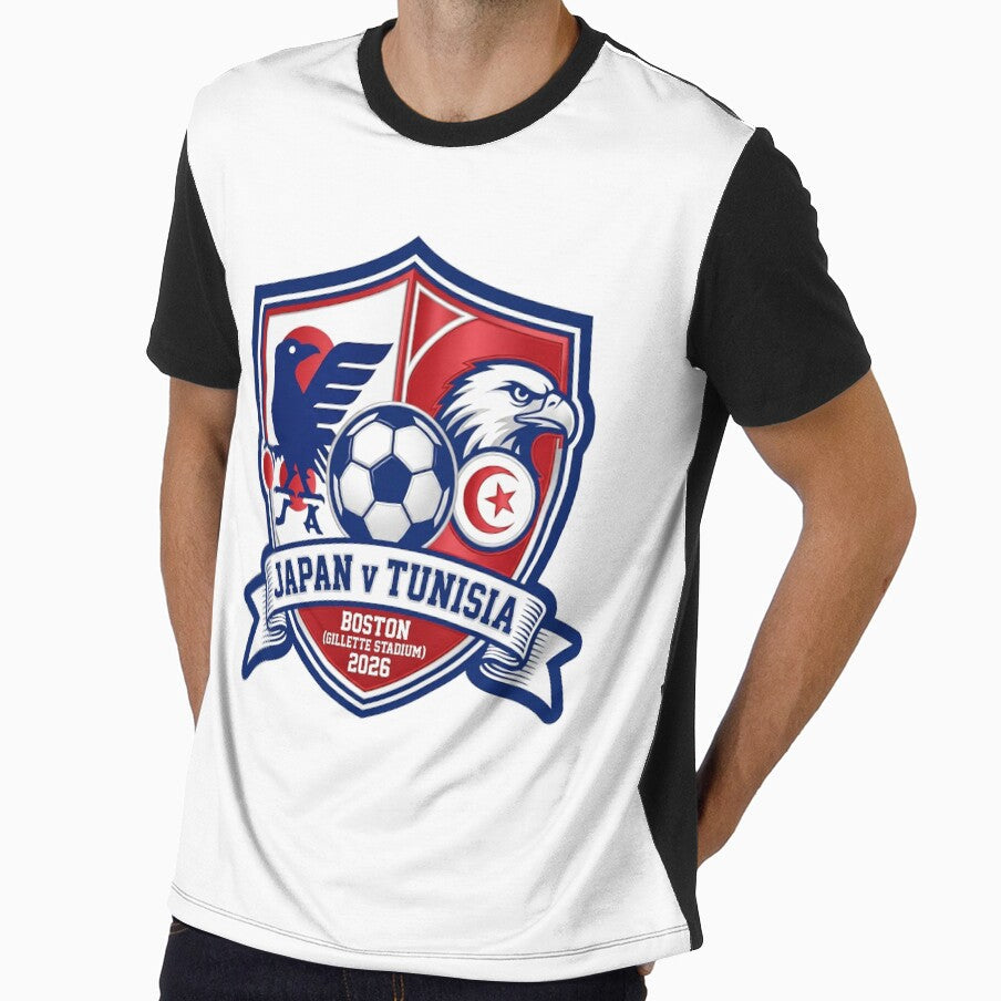 Japan vs Tunisia Soccer Crest Boston 2026 Match by - Adult & Kids T-Shirts, Sweatshirts & Hoodies apparel design preview 1