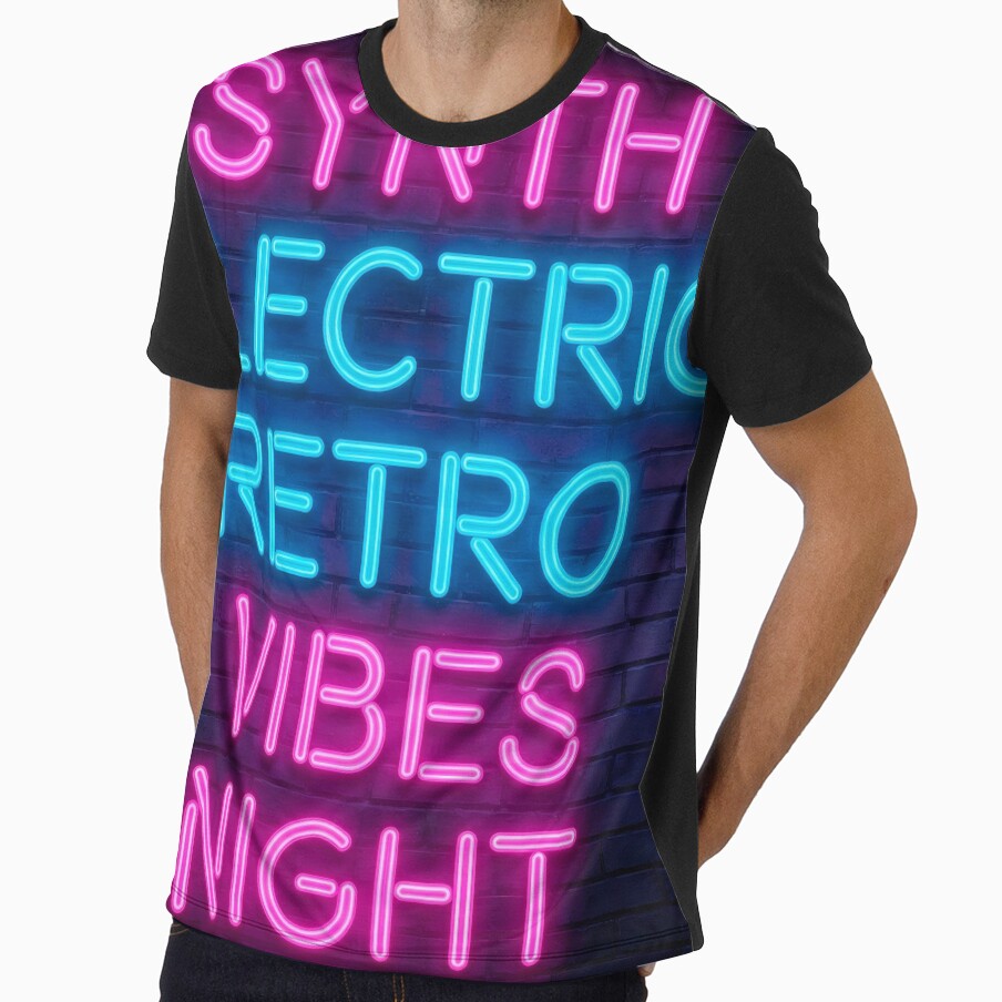 Synth Electric Retro Vibes Night Neon Sign Typography - Adult & Kids T-Shirts, Sweatshirts & Hoodies apparel design preview 1