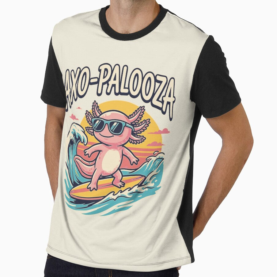 Funny cute Axolotl Axo-Palooza surfboard parody 90s - Adult & Kids T-Shirts, Sweatshirts & Hoodies apparel design preview 1