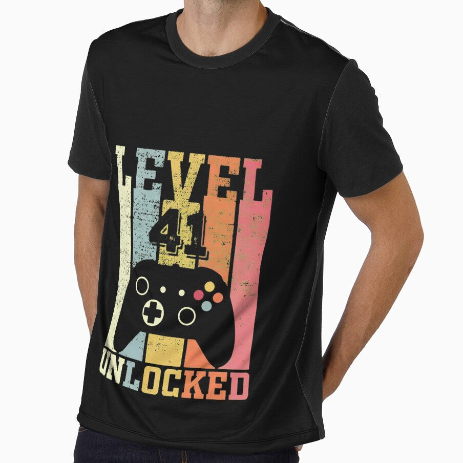 Level 41 Unlocked Funny Video Gamer 41st Birthday - Adult & Kids T-Shirts, Sweatshirts & Hoodies apparel design preview 1