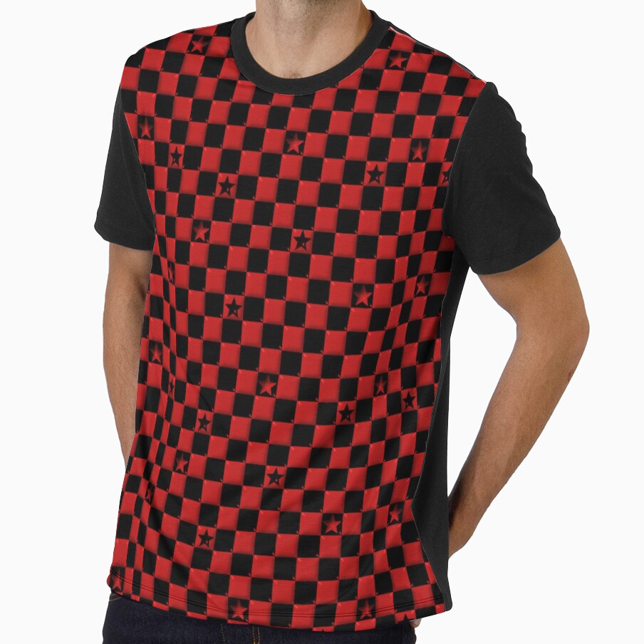 Y2K Scene Red Checker Stars Emo Punk Aesthetic - Adult & Kids T-Shirts, Sweatshirts & Hoodies apparel design preview 1