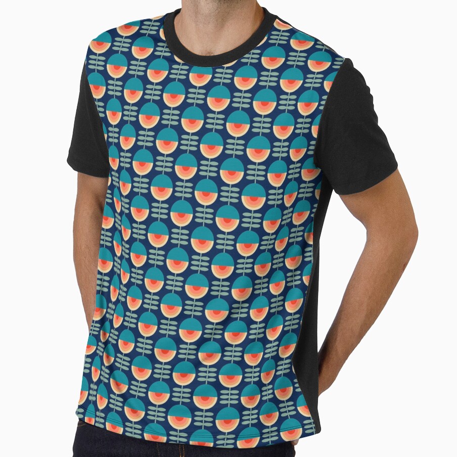 Lazy retro flowers on dark blue by colorofmagic - Adult & Kids T-Shirts, Sweatshirts & Hoodies apparel design preview 1