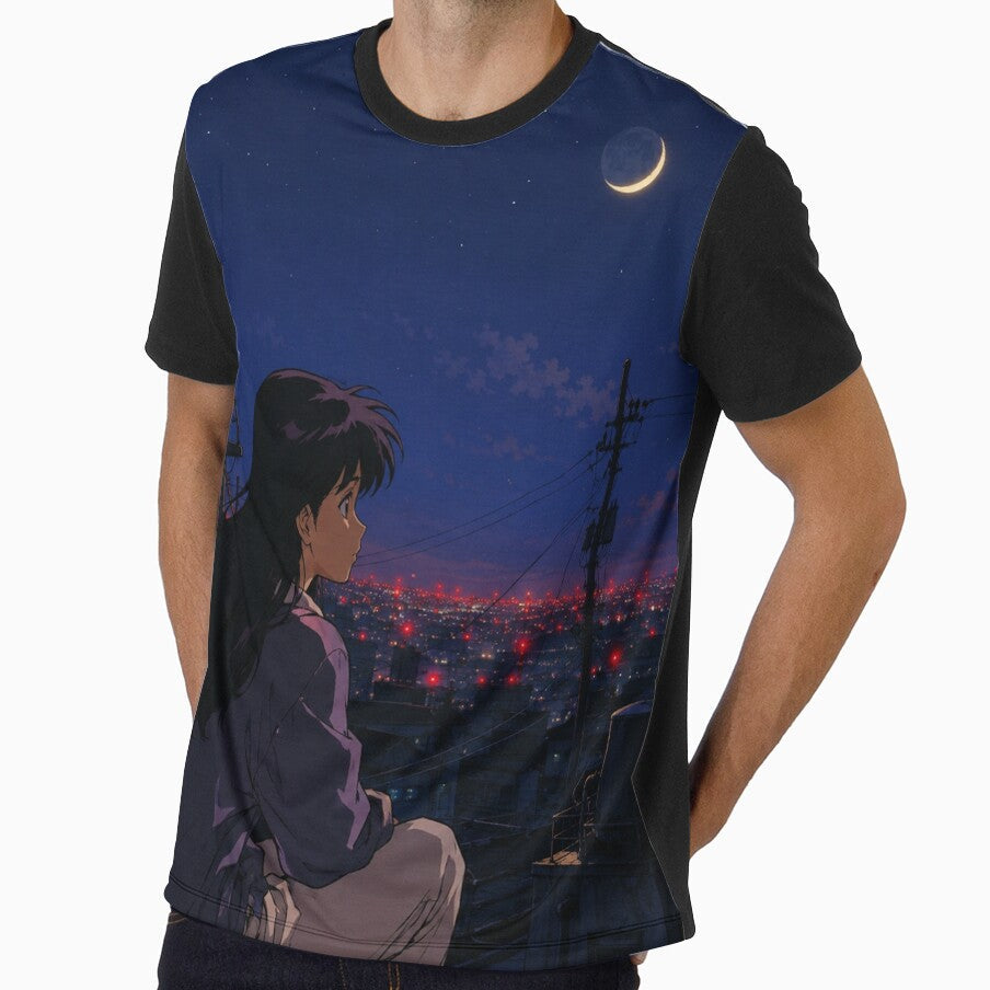 Midnight Rooftop Classic Anime Aesthetic by bapupa - Adult & Kids T-Shirts, Sweatshirts & Hoodies apparel design preview 1
