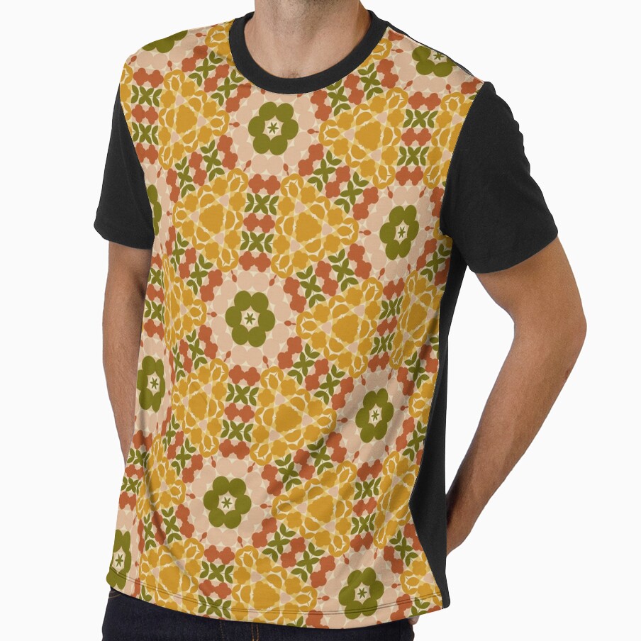 Retro Floral Kaleidoscope Pattern Warm 70s Boho - Adult & Kids T-Shirts, Sweatshirts & Hoodies apparel design preview 1