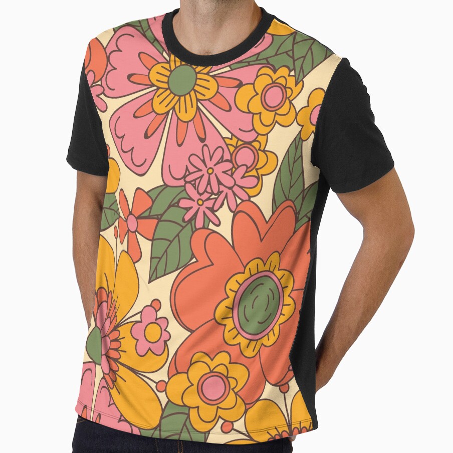 Groovy Retro Floral Pattern by NicolJay - Adult & Kids T-Shirts, Sweatshirts & Hoodies apparel design preview 1