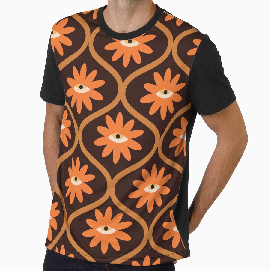Retro groovy 60s 70s surreal orange flowers with eyes - Adult & Kids T-Shirts, Sweatshirts & Hoodies apparel design preview 1