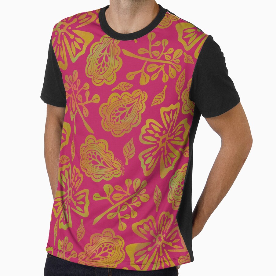 Pink Gold Retro Florals by RC-aRtY - Adult & Kids T-Shirts, Sweatshirts & Hoodies apparel design preview 1