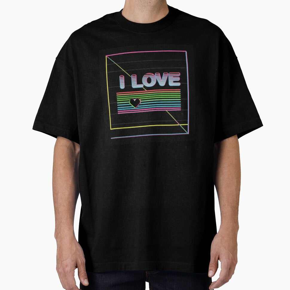 Retro Neon I LOVE Text with Heart and Colorful Lines - Adult & Kids T-Shirts, Sweatshirts & Hoodies apparel design preview 1