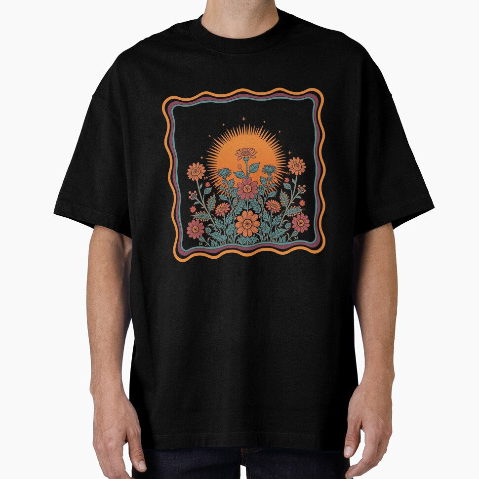 Retro Psychedelic Wildflowers with Radiant Sun by - Adult & Kids T-Shirts, Sweatshirts & Hoodies apparel design preview 1