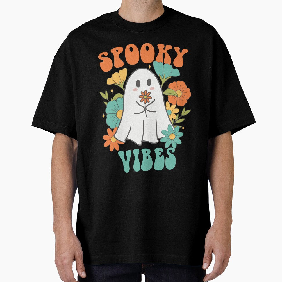 Retro Halloween, Spooky Vibes, Groovy Boho Ghost, - Adult & Kids T-Shirts, Sweatshirts & Hoodies apparel design preview 1