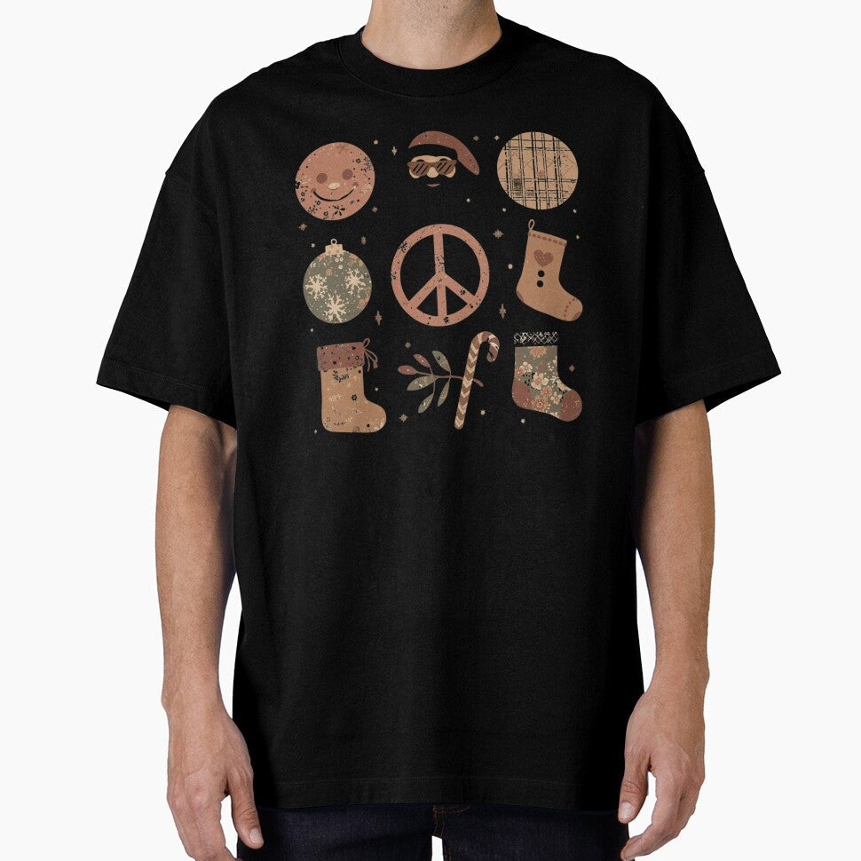 Retro Boho Christmas Collage Peace and Cheer by Yuan - Adult & Kids T-Shirts, Sweatshirts & Hoodies apparel design preview 1