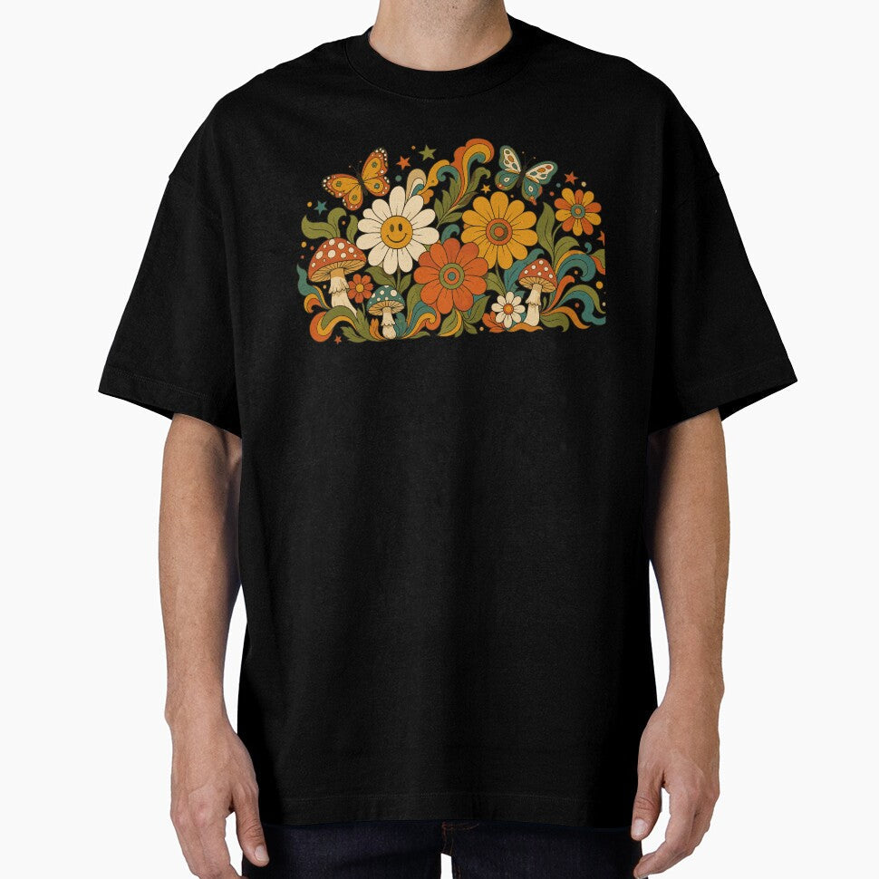 Retro 70s Boho Hippie Groovy Floral Mushroom - Adult & Kids T-Shirts, Sweatshirts & Hoodies apparel design preview 1