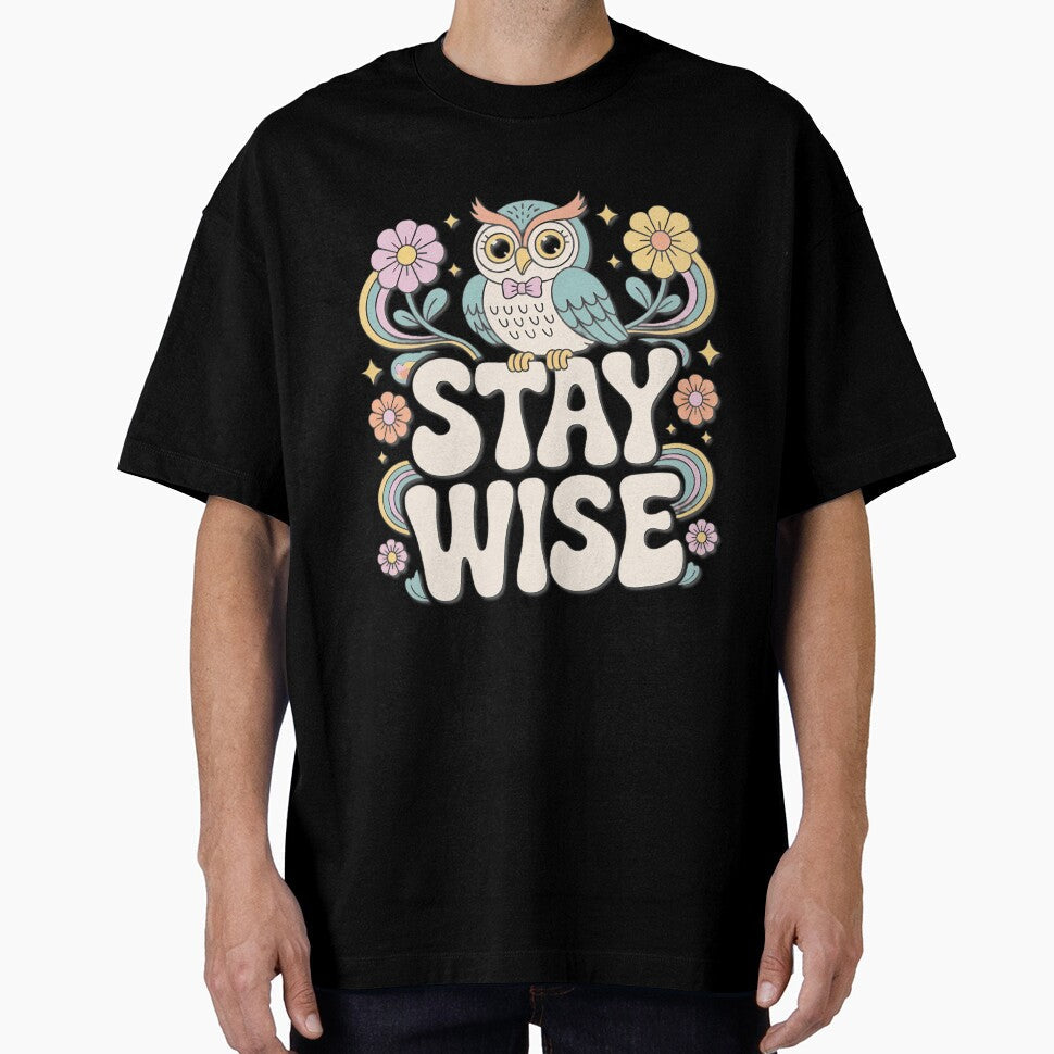 Retro Owl Stay Wise Groovy Flower Design by Norman - Adult & Kids T-Shirts, Sweatshirts & Hoodies apparel design preview 1