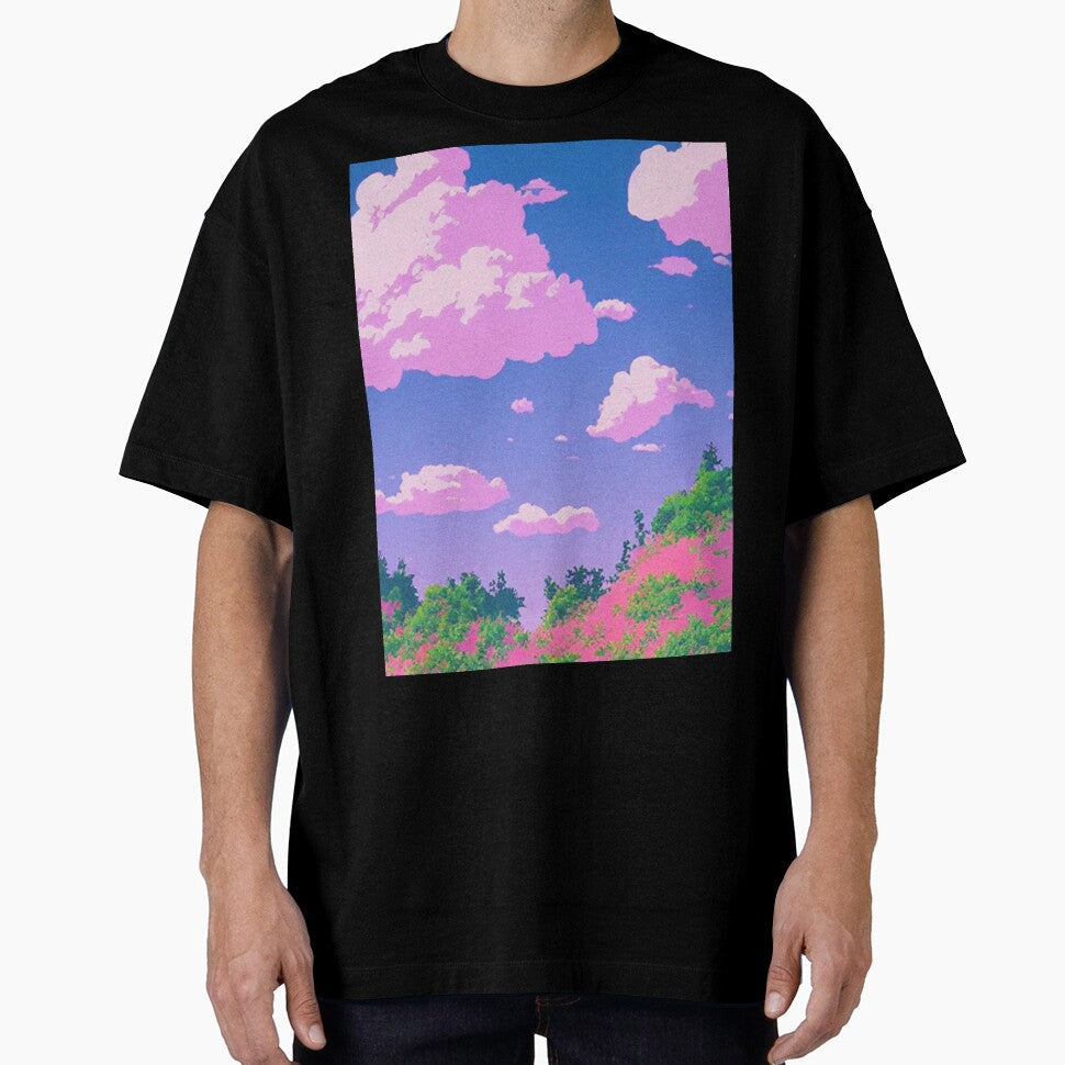 Retro 90s Anime Aesthetic Pink Clouds by trajeado14 - Adult & Kids T-Shirts, Sweatshirts & Hoodies apparel design preview 1