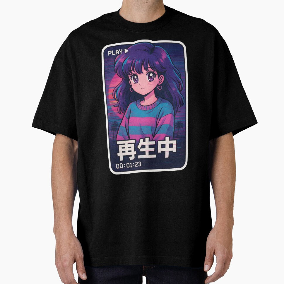 Retro VHS Anime Girl Sticker Vaporwave Shoujo - Adult & Kids T-Shirts, Sweatshirts & Hoodies apparel design preview 1