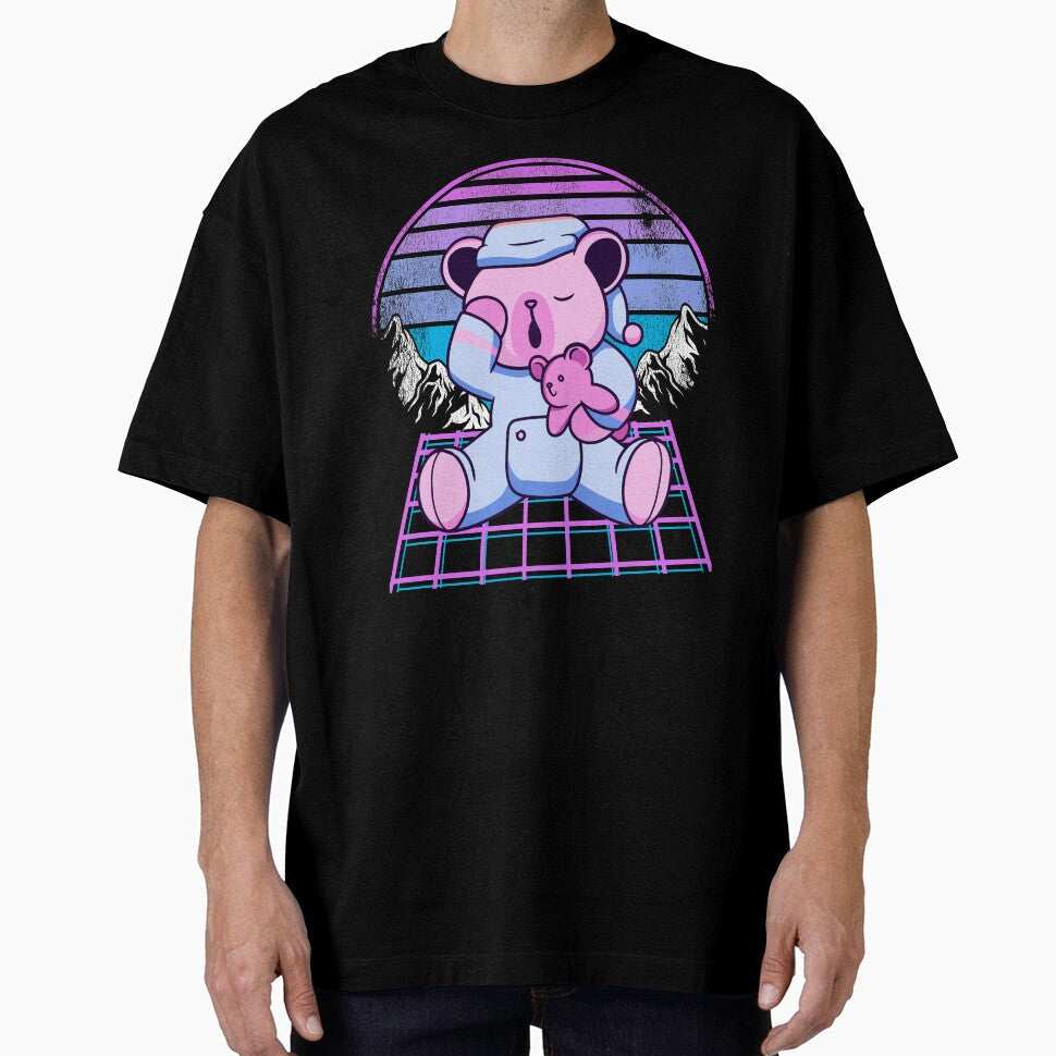 Otaku Pastel Retro Japanese Kawaii Sleeping Bear by - Adult & Kids T-Shirts, Sweatshirts & Hoodies apparel design preview 1