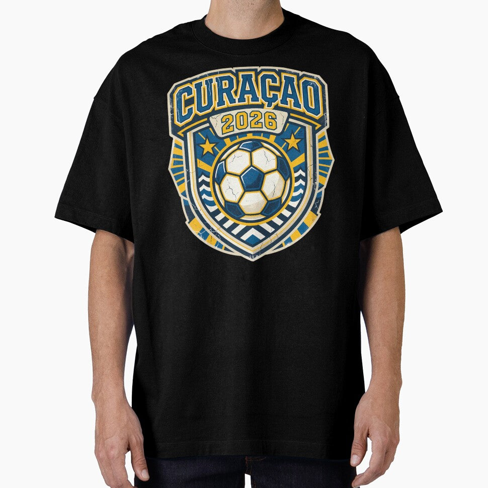 Curacao 2026 Retro Football Fan Crest by Saq2000 - Adult & Kids T-Shirts, Sweatshirts & Hoodies apparel design preview 1